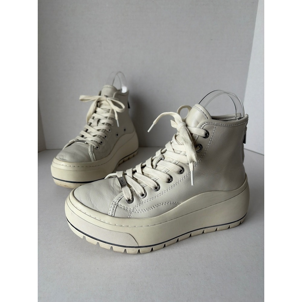 J/Slides NYC Women Off White Leather High Top Platform Sneakers Size 6 Lug Sole